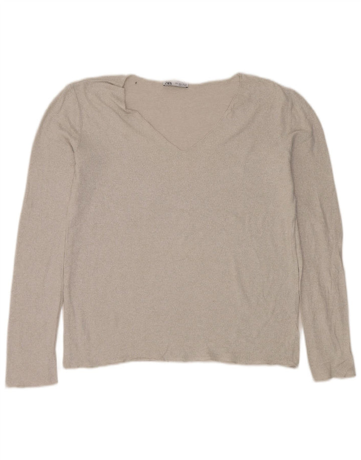 Zara - Jersey con cuello en V para mujer, talla 40, talla grande, color plateado