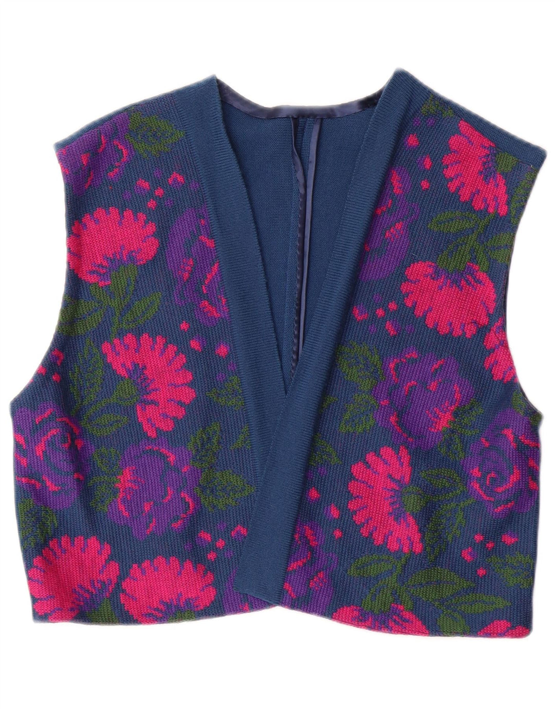 VINTAGE Conjunto de 3 piezas para mujer IT 46 Grande W26 Lana virgen floral azul marino