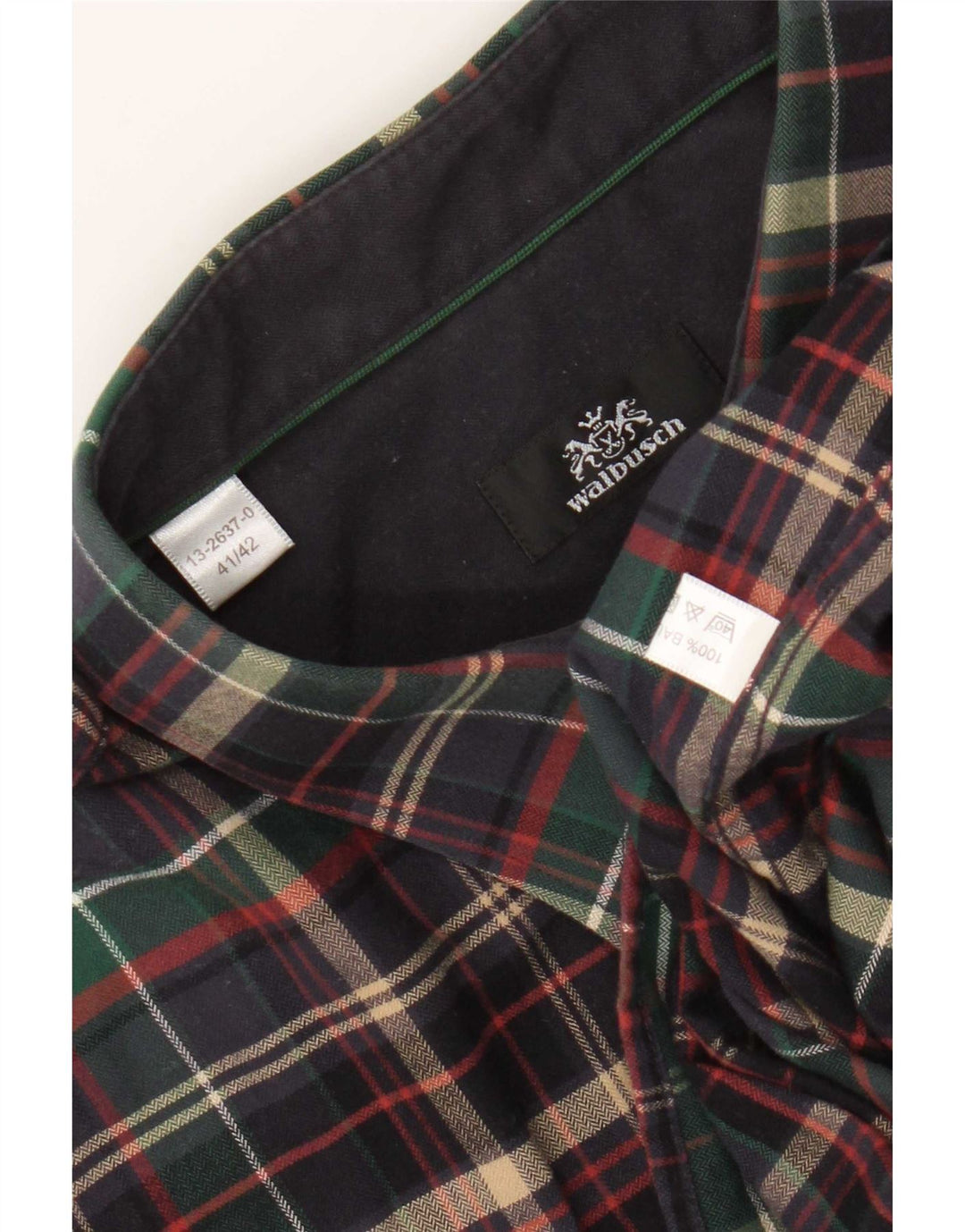 Walbusch Camisa de franela para hombre talla 41/42 grande algodón a cuadros multicolor