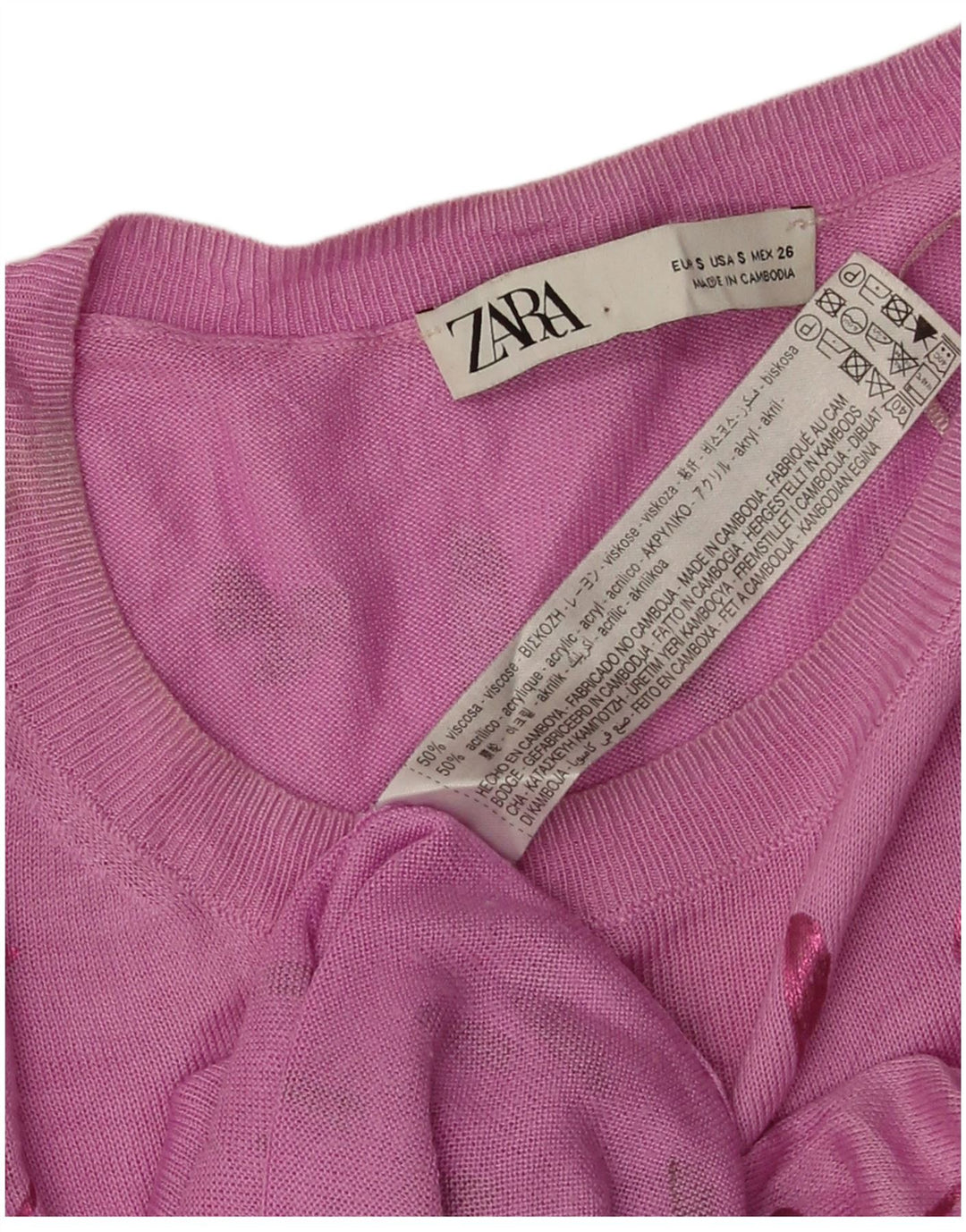 Zara Mujer Patrón Abstracto Cuello Barco Jersey Suéter UK 10 Small Pink