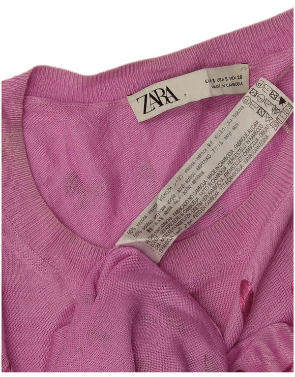 Zara Mujer Patrón Abstracto Cuello Barco Jersey Suéter UK 10 Small Pink