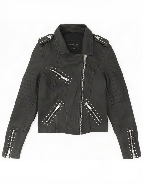 Transmission Chaqueta motera de cuero para mujer UK 44 Medium Black
