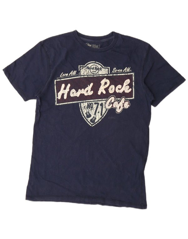 Hard Rock Cafe Camiseta gráfica para hombre Top Medium Azul marino Algodón