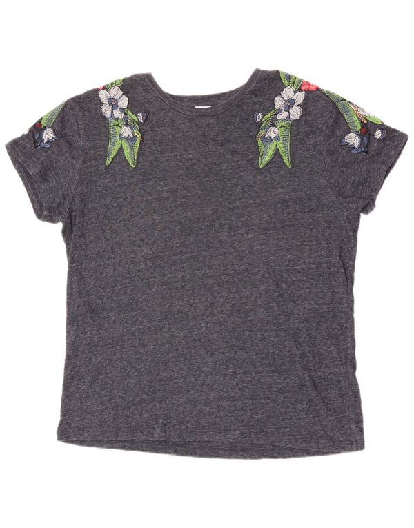 Zara Mujer Camiseta Top UK 40 Grande Azul Floral