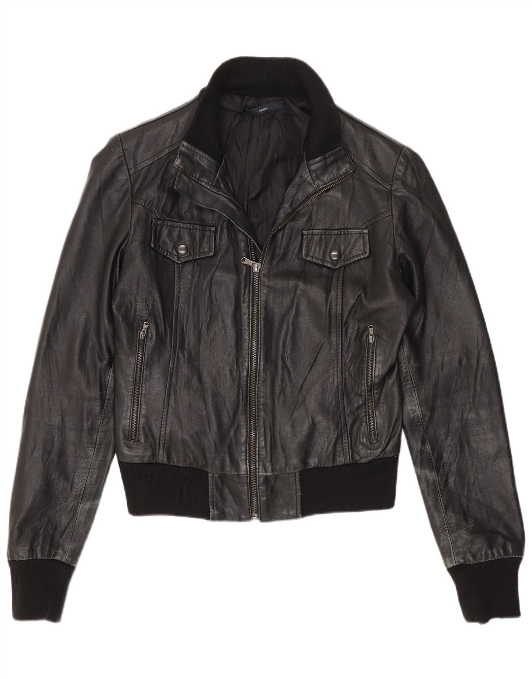 Sasch Chaqueta de cuero corta para mujer UK 12 Medium Black