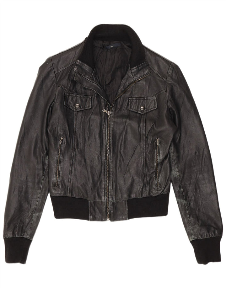 Sasch Chaqueta de cuero corta para mujer UK 12 Medium Black