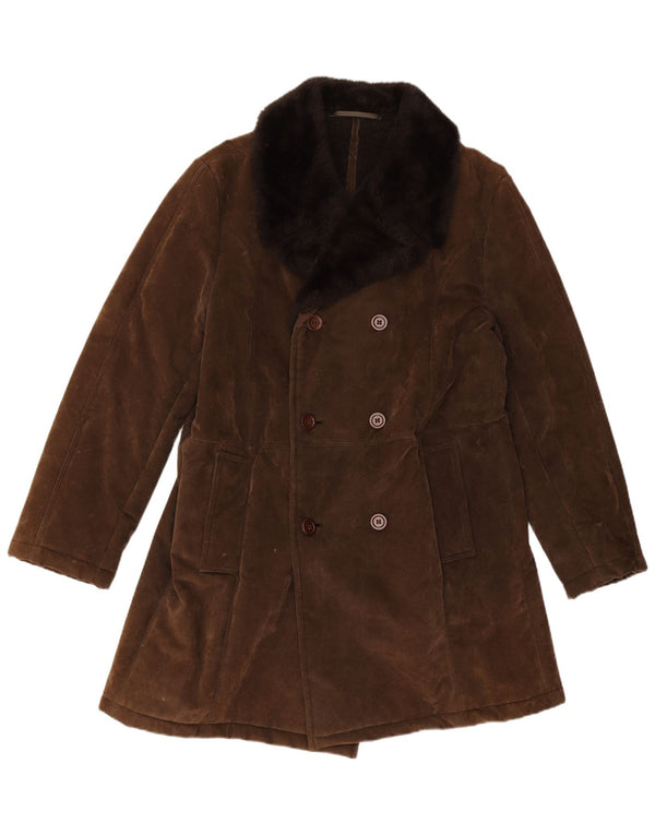 VINTAGE Hombres Sherpa Abrigo de doble pecho Reino Unido 40 Acrílico marrón grande