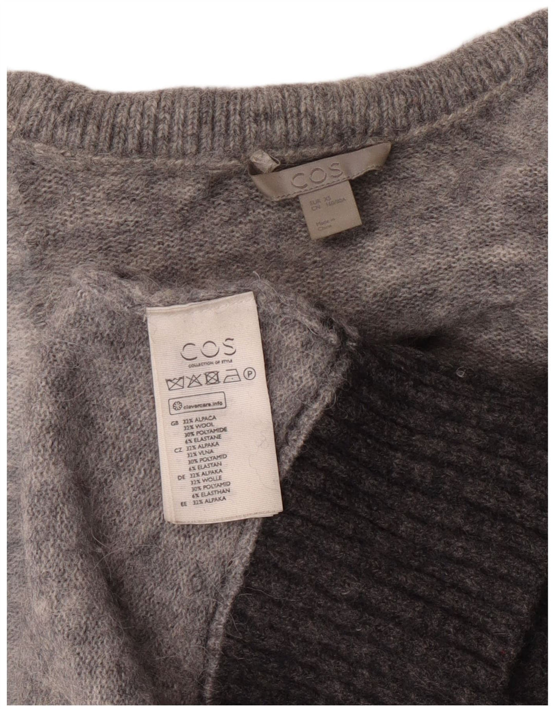 Cos Suéter tipo jersey con cuello vuelto para mujer UK 6 XS Lana de alpaca con bloques de color gris