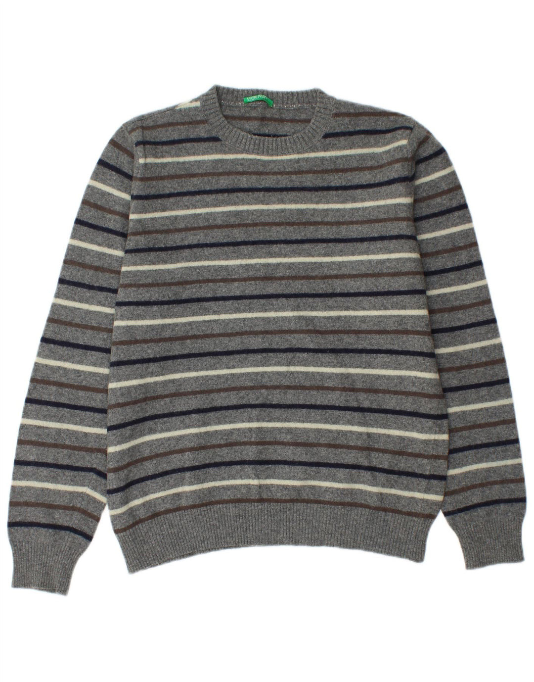 Benetton Jersey De Cuello Redondo Gris Medio A Rayas