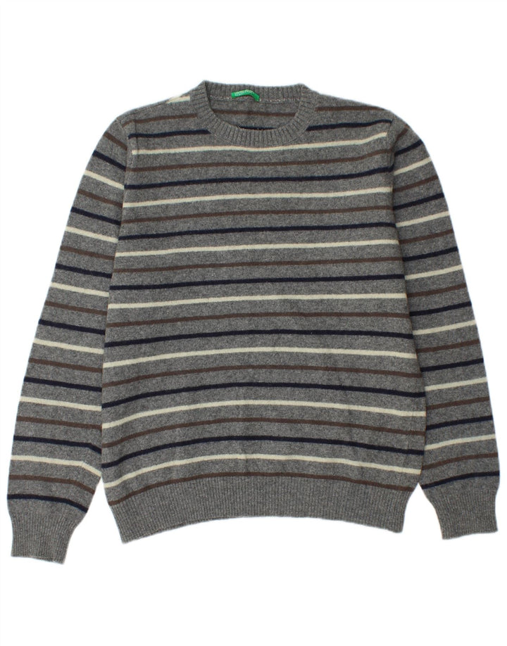 Benetton Jersey De Cuello Redondo Gris Medio A Rayas