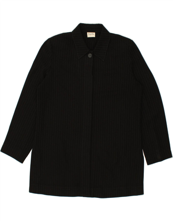 VIYELLA Womens Overcoat UK 16 Large Black Striped Polyester Vintage Viyella and Second-Hand Viyella from Messina Hembry 