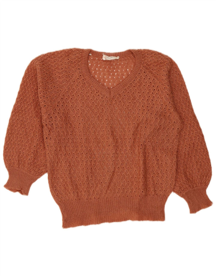 Vintage mujer V-cuello jersey suéter IT 42 marrón medio
