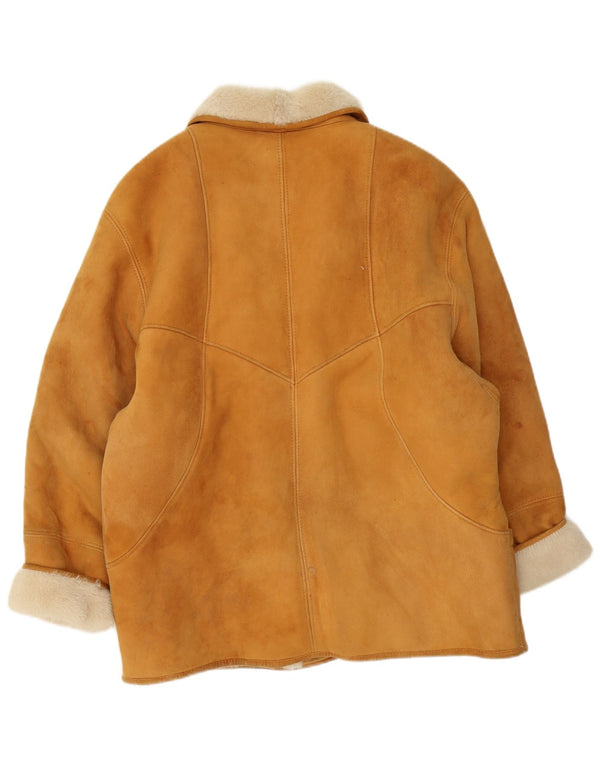 Vintage mujer chaqueta de piel de gran tamaño Reino Unido 20 2XL marrón shearling