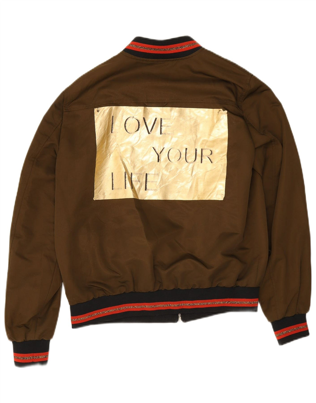Zara Mujer Chaqueta Bomber Estampada UK 40 Mediano Caqui Rayas