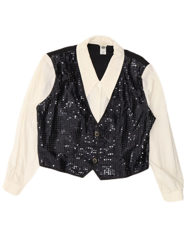 C & A Blusa Camisera con Lentejuelas para Mujer ES 40 XL Viscosa Color Block Negro