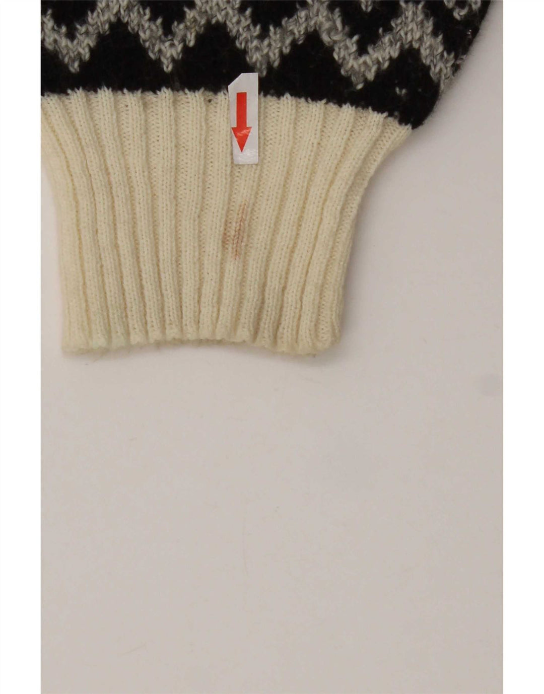 Vintage hombres V-cuello jumper suéter medio blanco geométrico