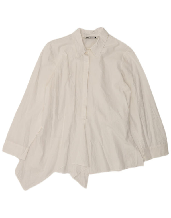 Zara Blusa Camisera Asimétrica para Mujer UK 10 Small Algodón Blanco