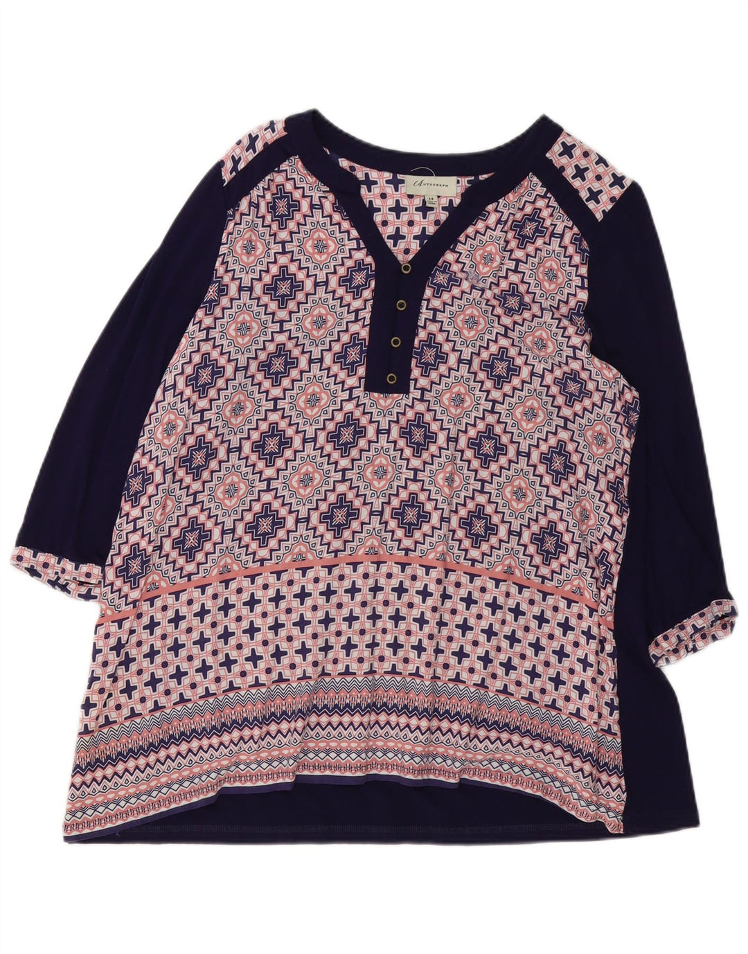 Marks & Spencer Blusa de manga 3/4 para mujer UK 44 Grande Azul Geométrico
