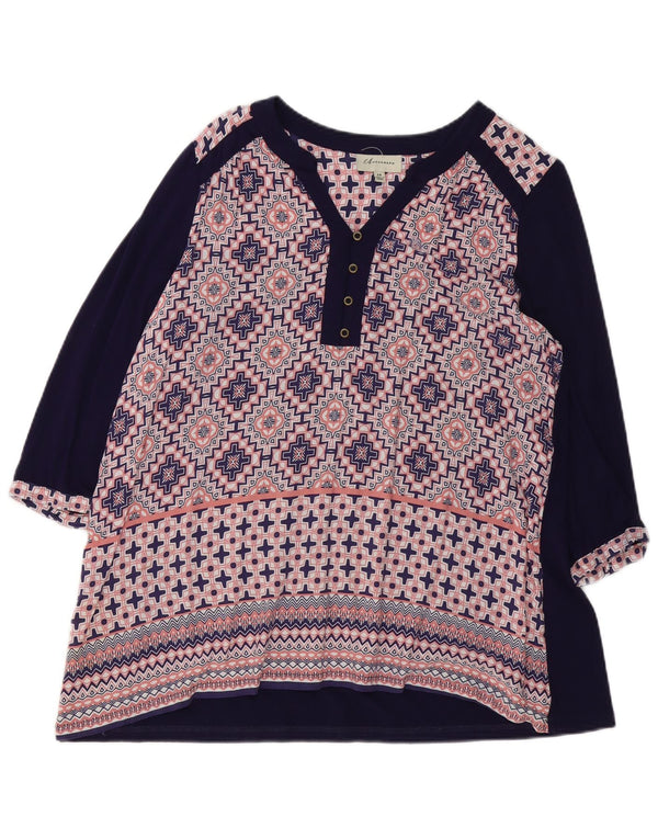 Marks & Spencer Blusa de manga 3/4 para mujer UK 44 Grande Azul Geométrico