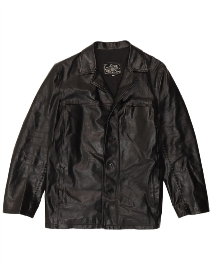 Vintage chaqueta de cuero para hombre Reino Unido 38 cuero negro medio