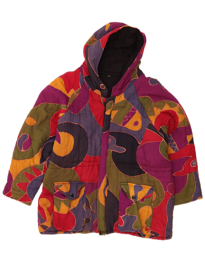 Vintage mujer patrón abstracto chaqueta cortavientos Reino Unido 16 grande multicolor