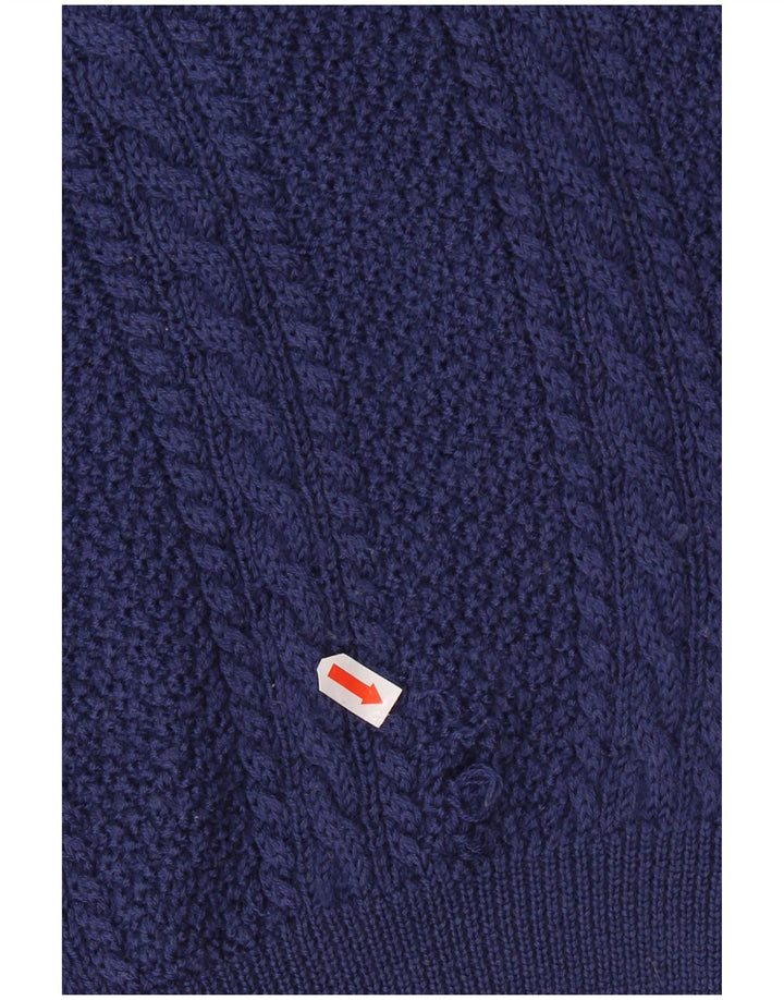 VINTAGE Jersey de cuello redondo para hombre XL Lana virgen azul marino