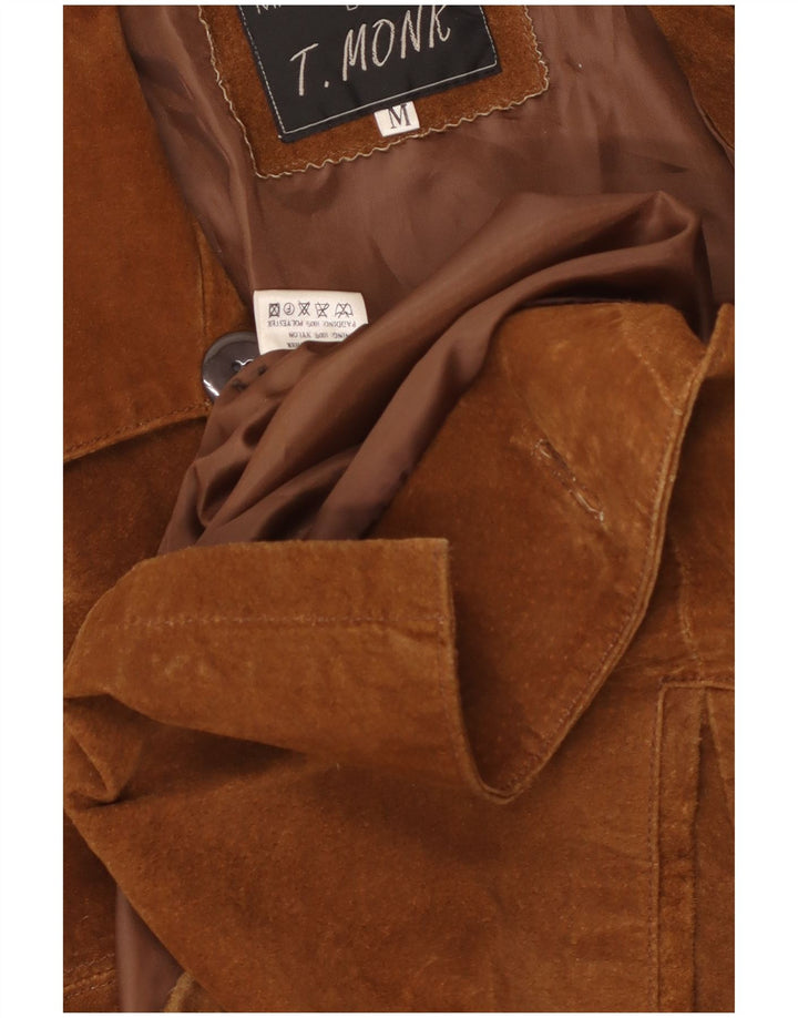 Vintage hombres 3 botones ante Blazer chaqueta Reino Unido 38 cuero marrón medio