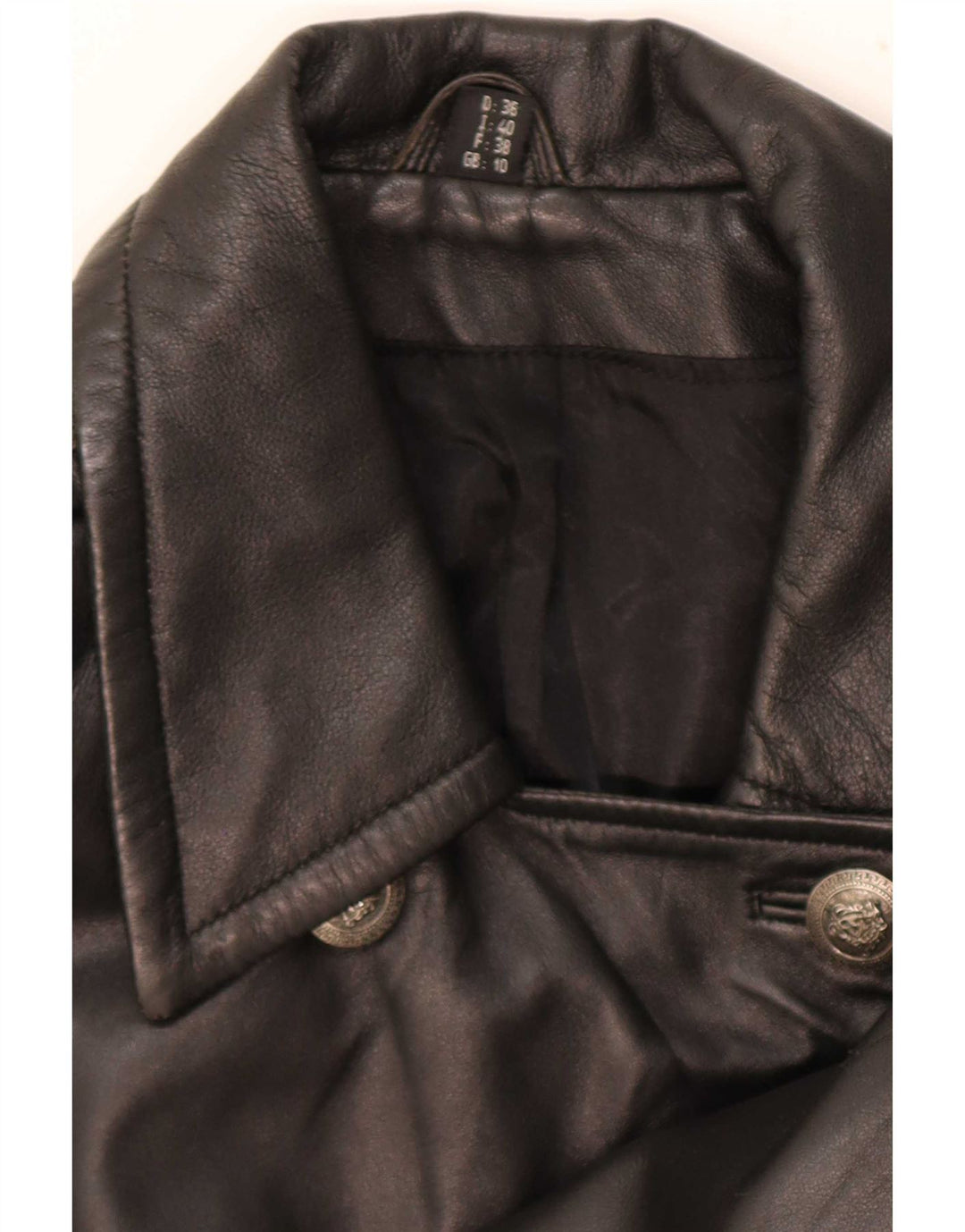 Vintage mujer cuero abrigo Reino Unido 10 pequeño negro