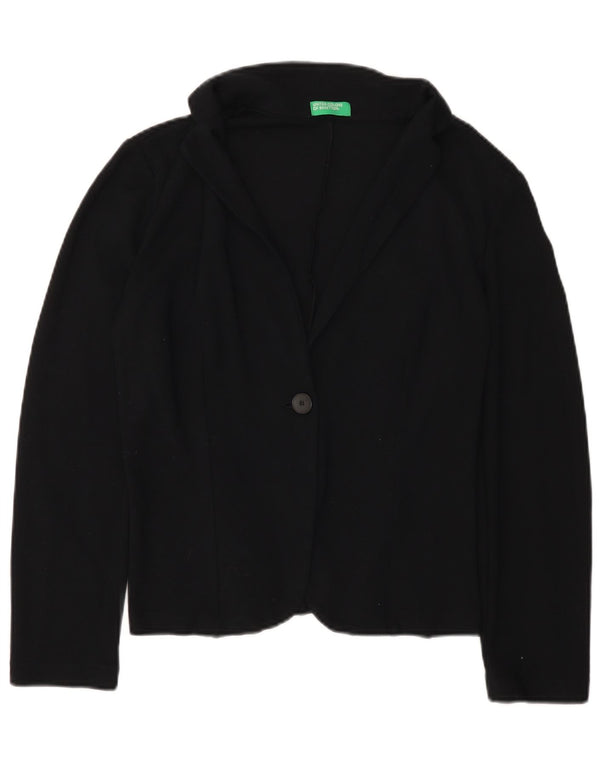 BENETTON Chaqueta tipo blazer con 1 botón para mujer UK 46 Large Viscosa negra