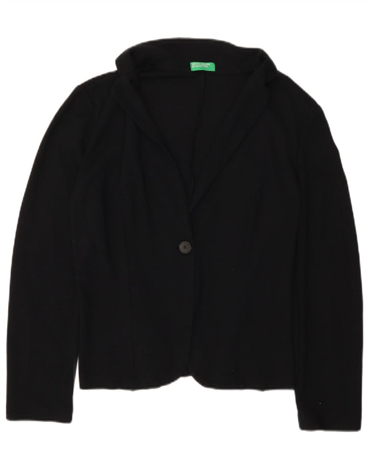 BENETTON Chaqueta tipo blazer con 1 botón para mujer UK 46 Large Viscosa negra