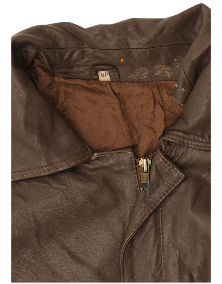VINTAGE Chaqueta de cuero para hombre IT 48 Marrón medio