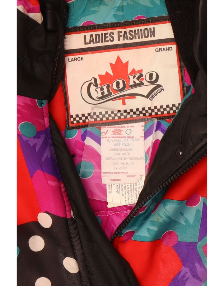 Choko Chaqueta acolchada de gran tamaño para mujer Reino Unido 16 Grande Negro Geométrico Retro