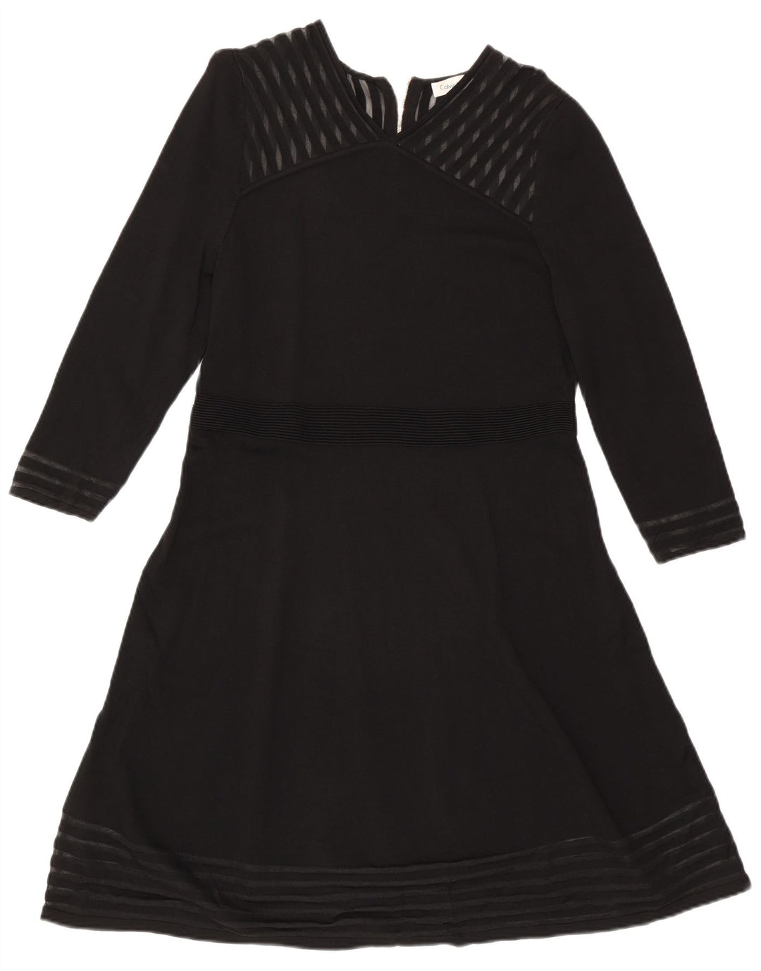 CALVIN KLEIN Vestido acampanado de manga larga para mujer UK 40 XL Rayón negro a rayas