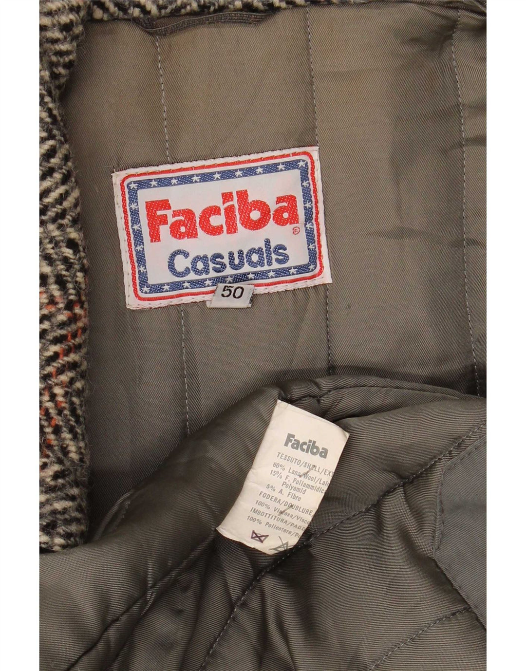 Faciba Chaqueta Bomber para Hombre IT 50 Lana a Cuadros Gris Grande