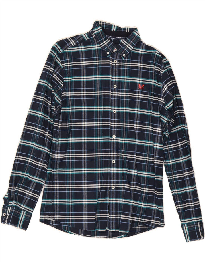 CREW CLOTHING Mens Stretch Flannel Shirt Medium Navy Blue Check Cotton Vintage Crew Clothing and Second-Hand Crew Clothing from Messina Hembry 