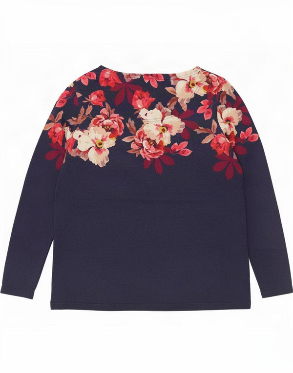 Joules Top Mujer Manga Larga UK 46 Grande Azul Marino Floral Algodón