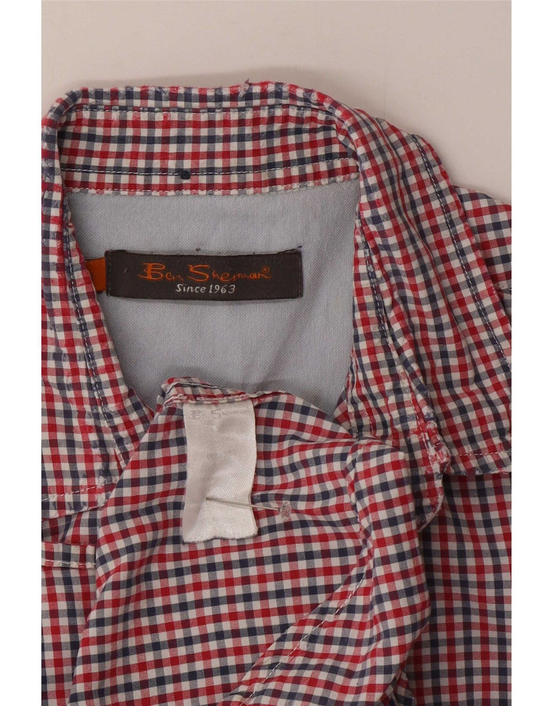 Ben Sherman Camisa de manga corta para hombre de algodón a cuadros rojo mediano