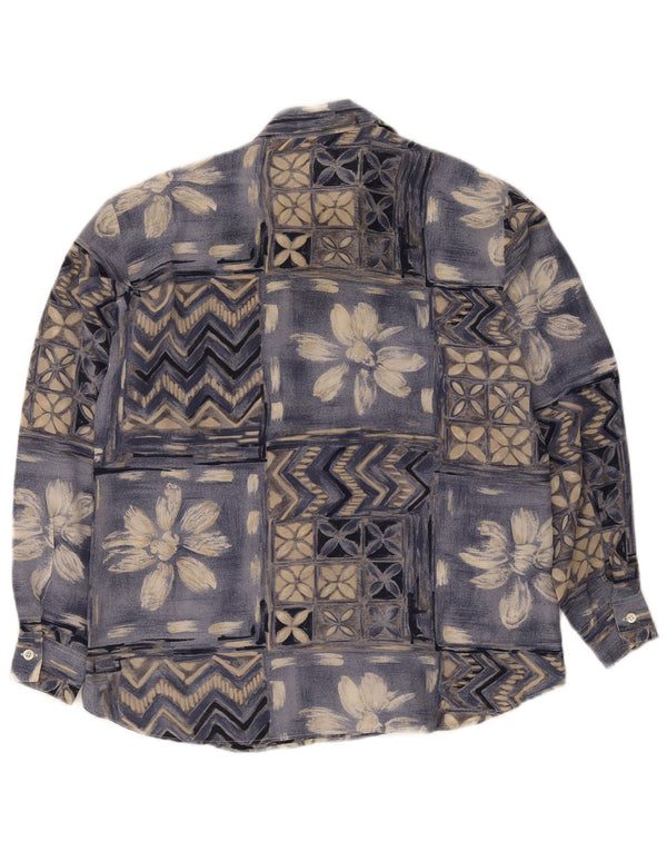 Vintage mujer camisa blusa IT 42 azul medio patchwork seda