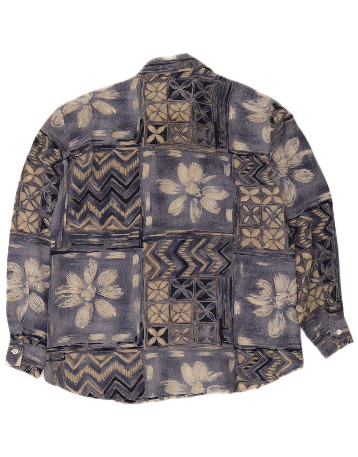 Vintage mujer camisa blusa IT 42 azul medio patchwork seda