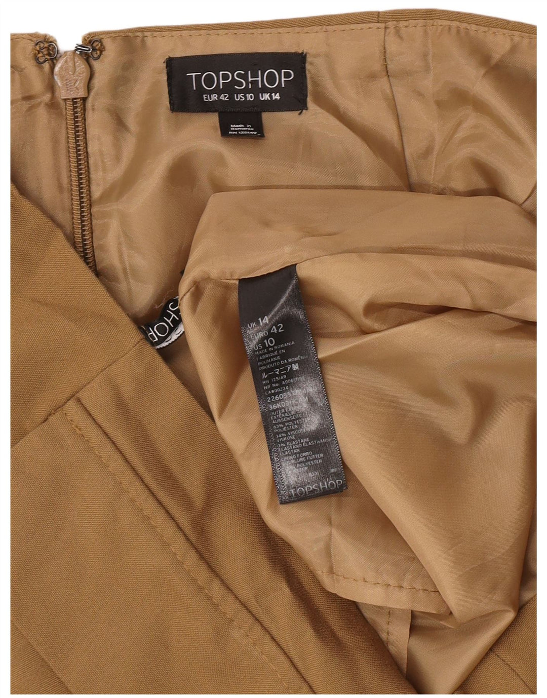 Topshop Minifalda para mujer UK 14 Large W32 Caqui Poliéster