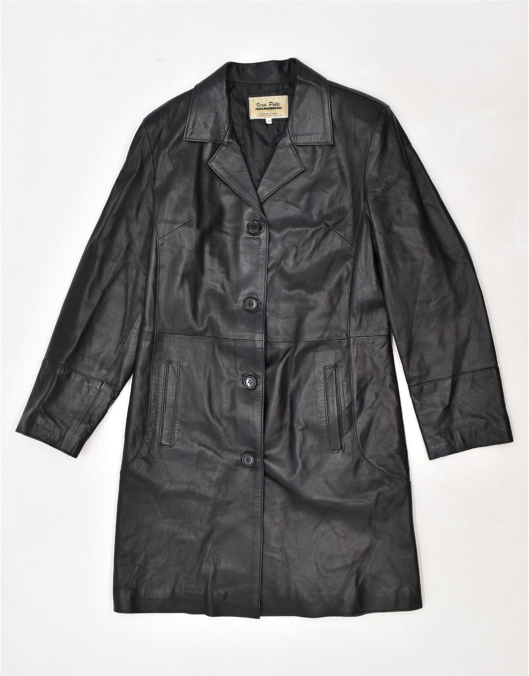 VINTAGE Abrigo de cuero para mujer IT 48 XL Cuero negro
