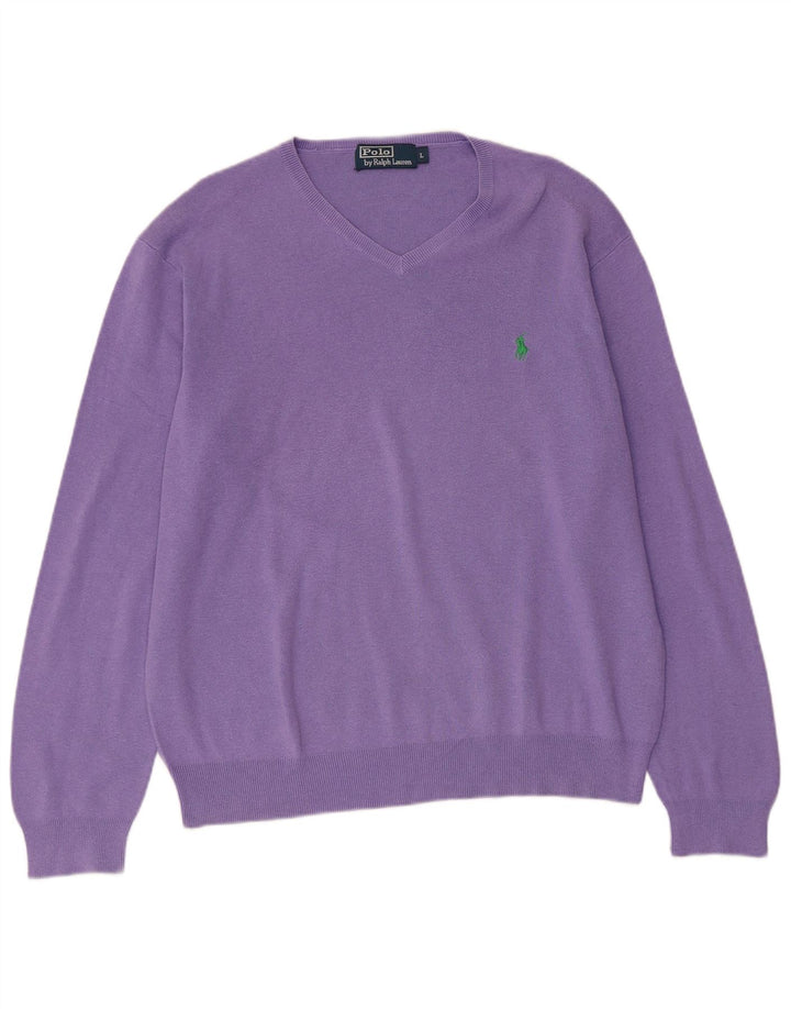 POLO RALPH LAUREN Jersey con cuello en V para mujer UK 46 Algodón morado grande