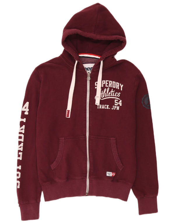 Superdry Sudadera con capucha y cremallera gráfica para hombre, tamaño grande, algodón burdeos