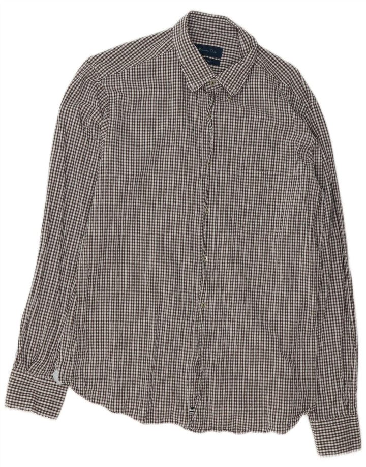 MASSIMO DUTTI Mens Casual Fit Shirt XL Brown Gingham Cotton