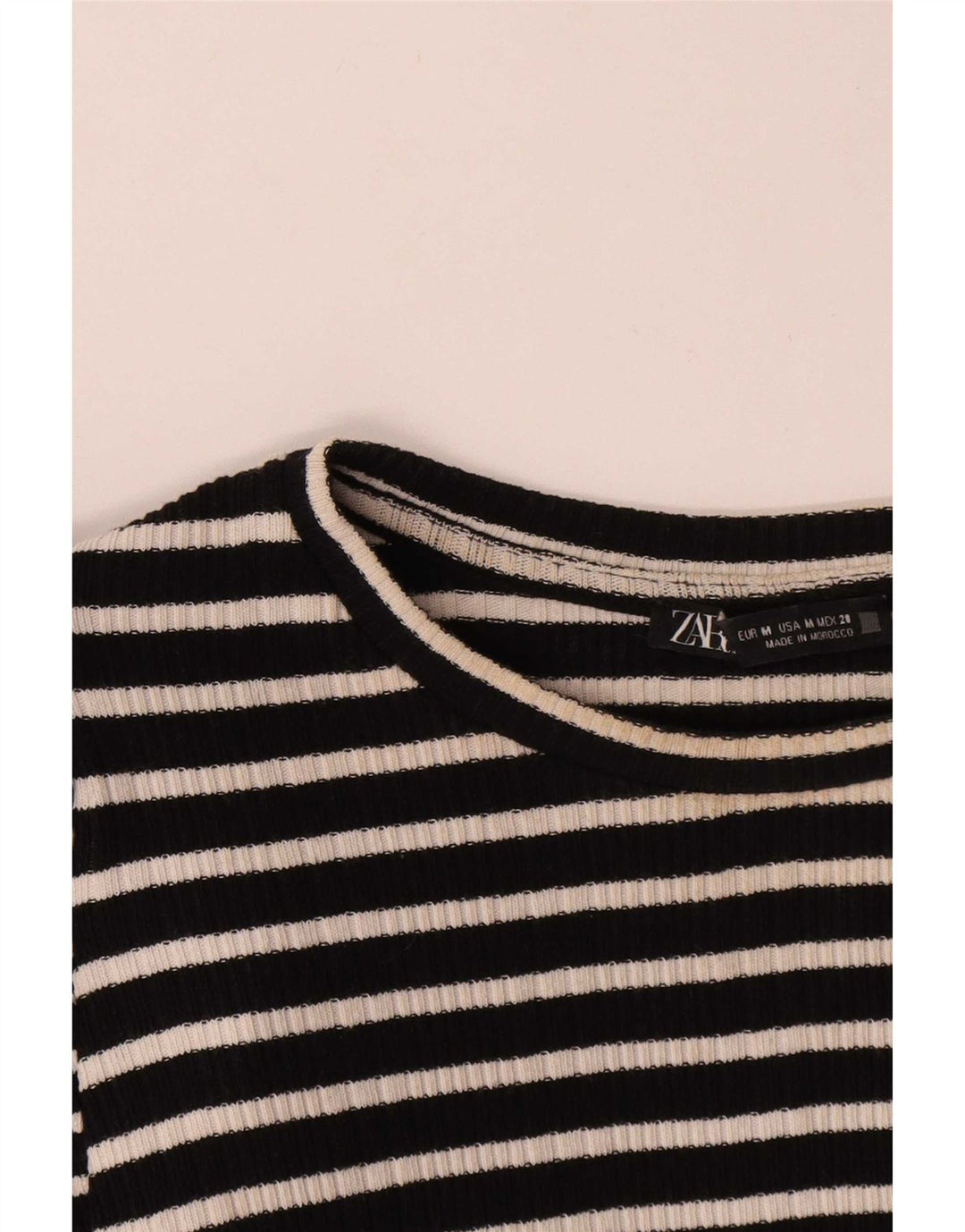 Zara Mujer Top Manga Larga UK 42 Mediano Rayas Negras