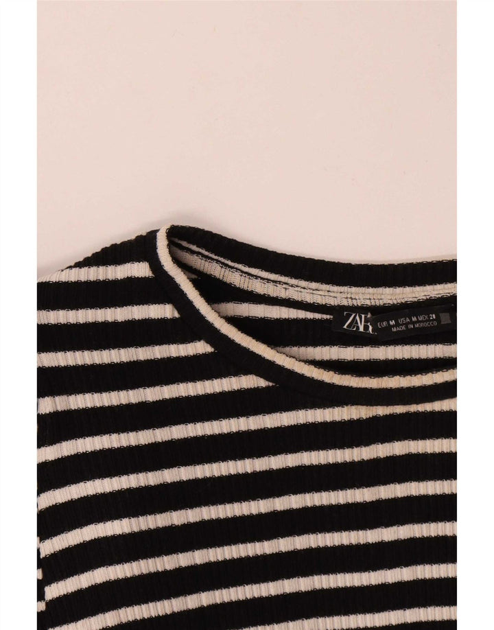 Zara Mujer Top Manga Larga UK 42 Mediano Rayas Negras
