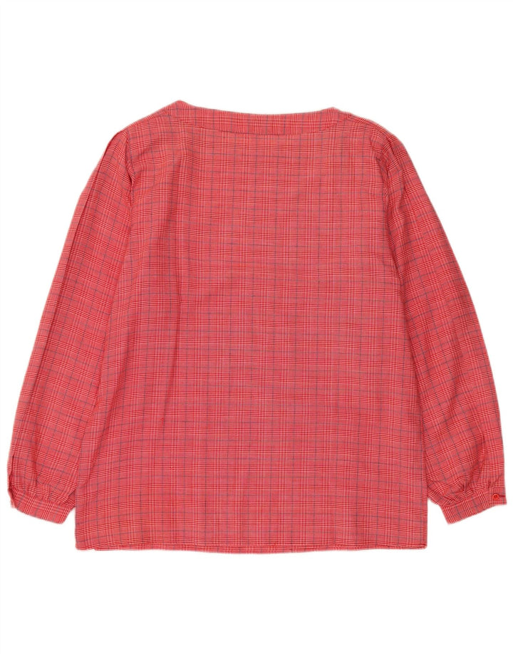 Vintage mujer manga larga blusa Top Reino Unido 14 cheque rosa medio