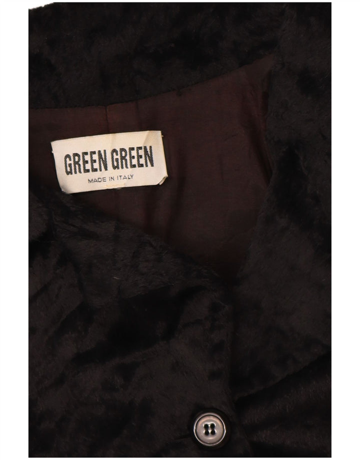 Vintage mujer chaqueta de piel sintética Reino Unido 12 poliamida negra mediana