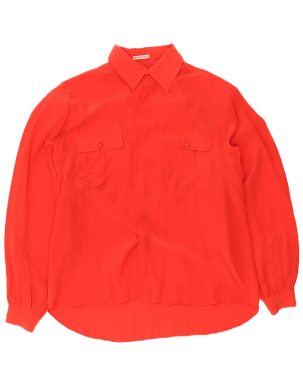Vintage mujer camisa de gran tamaño blusa EU 36 pequeña seda roja