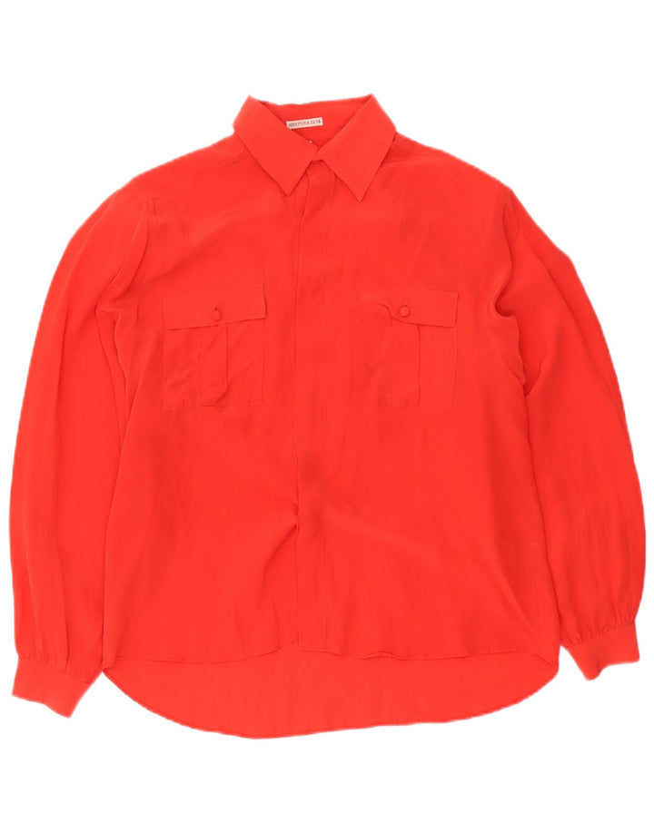 Vintage mujer camisa de gran tamaño blusa EU 36 pequeña seda roja